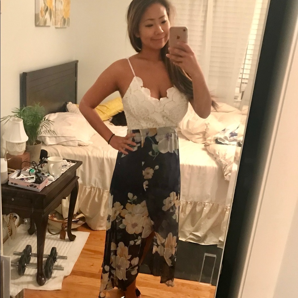 backless lace and floral dress